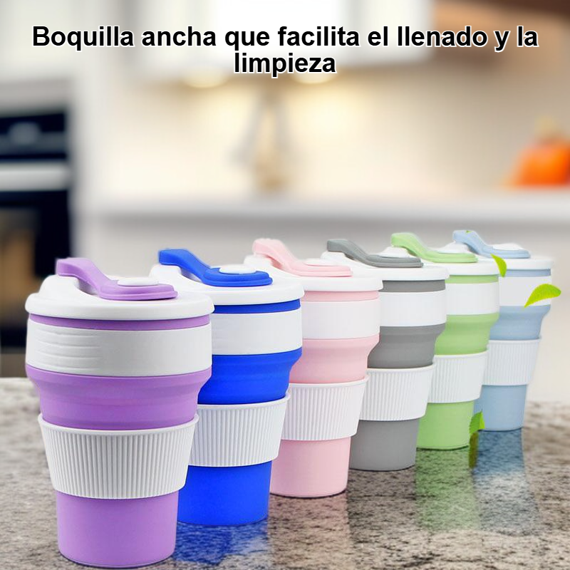 Botella de agua plegable de silicona azul portátil