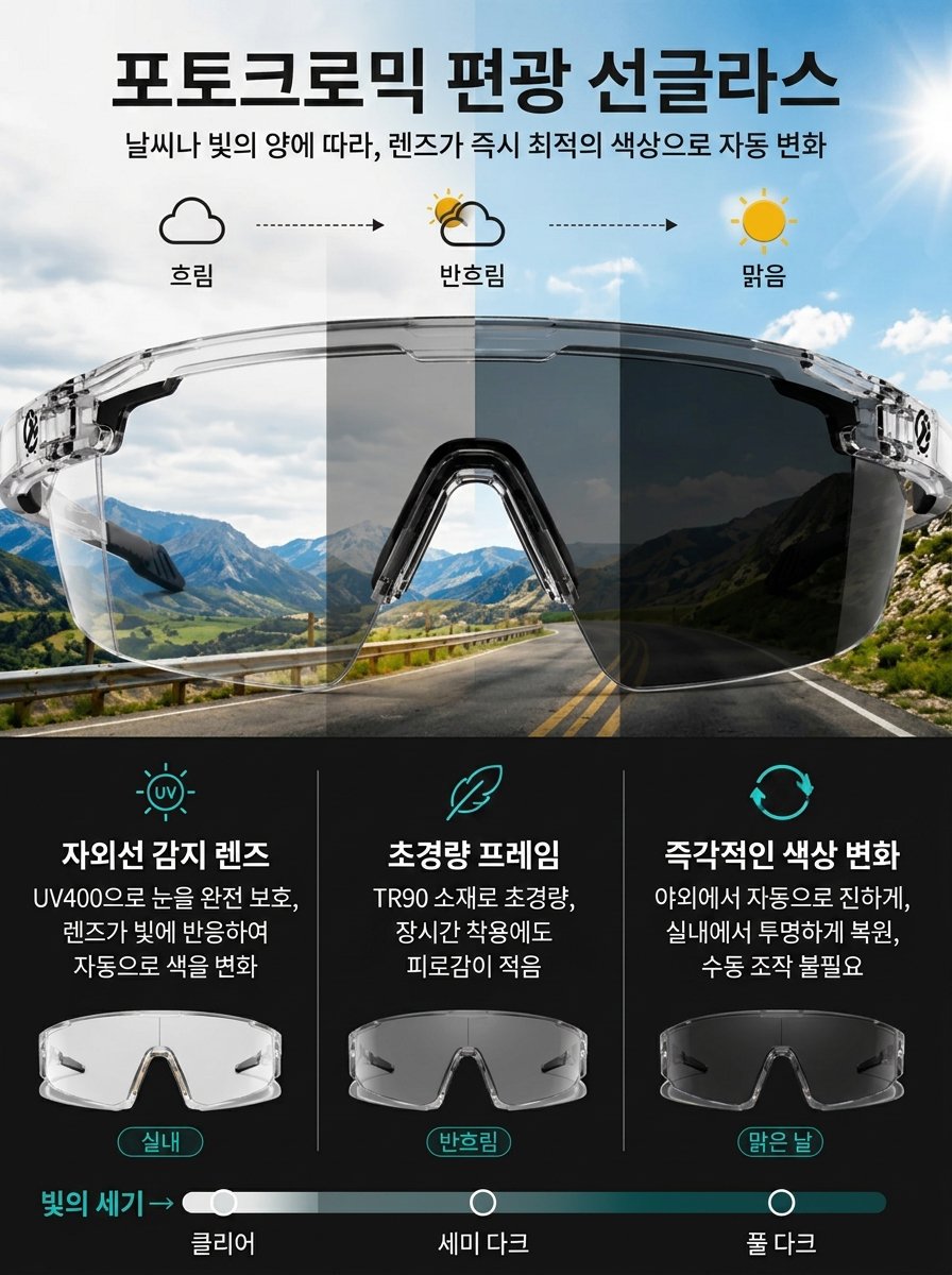 【골프낚시 필수】자동 변색 모션 방풍 고글
