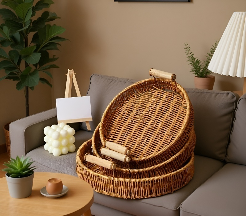 핸드메이드 라탄 접시 근접 사진