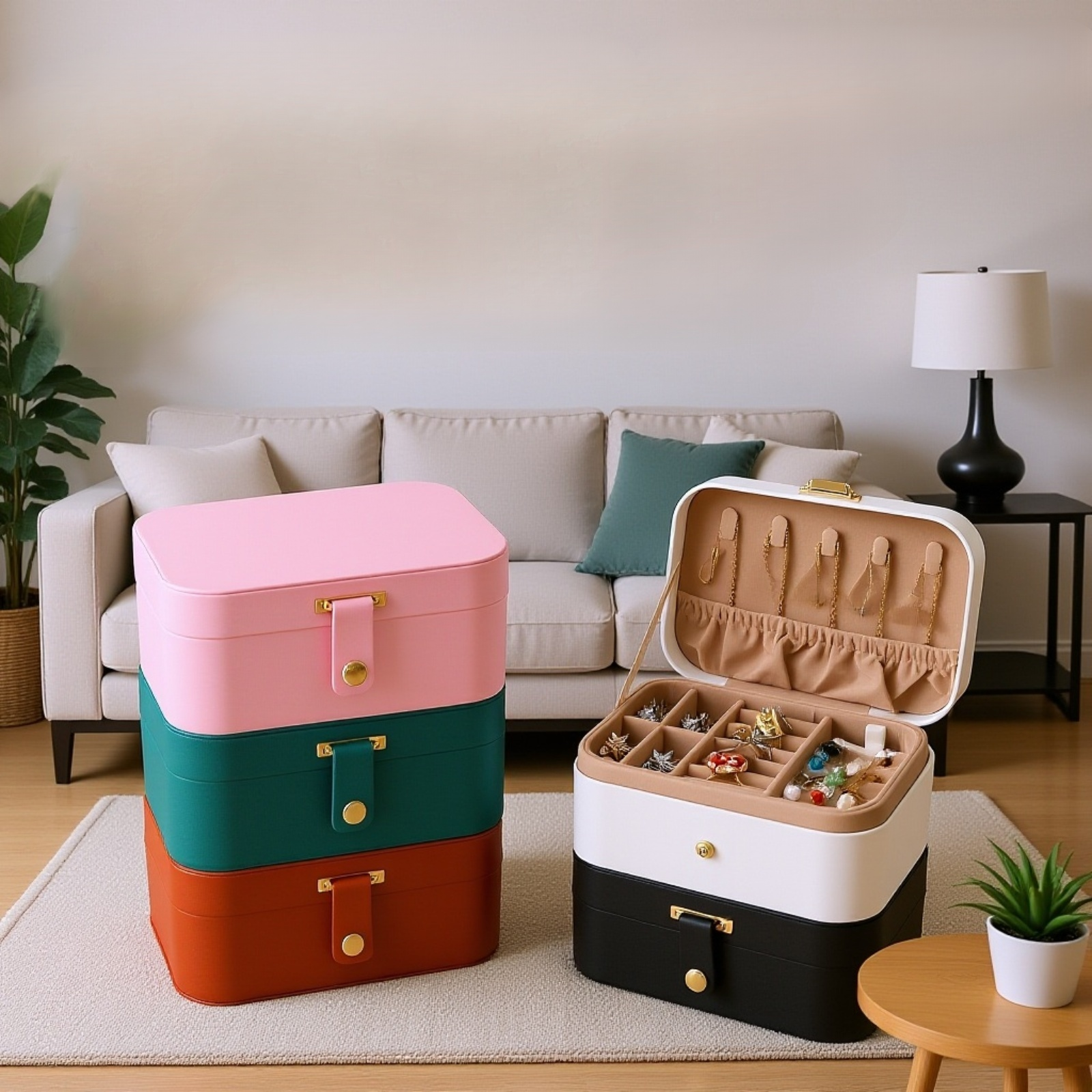 Hochwertige Schmuckaufbewahrung mit Button Flip Verschluss