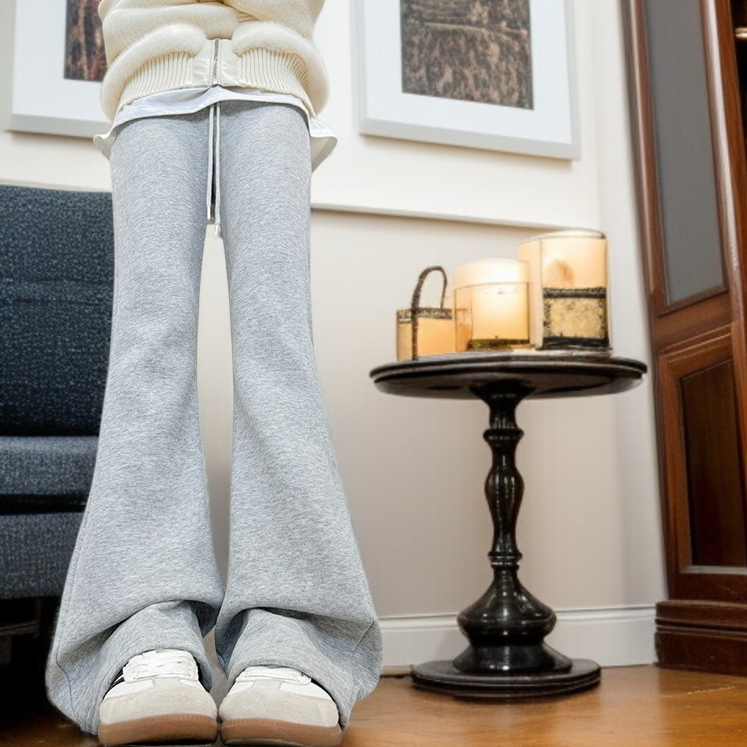 여자 키 작은 하이웨스트 일자 기모 그레이 플레어 팬츠 추동 날씬해 보이는 스포츠 와이드 팬츠