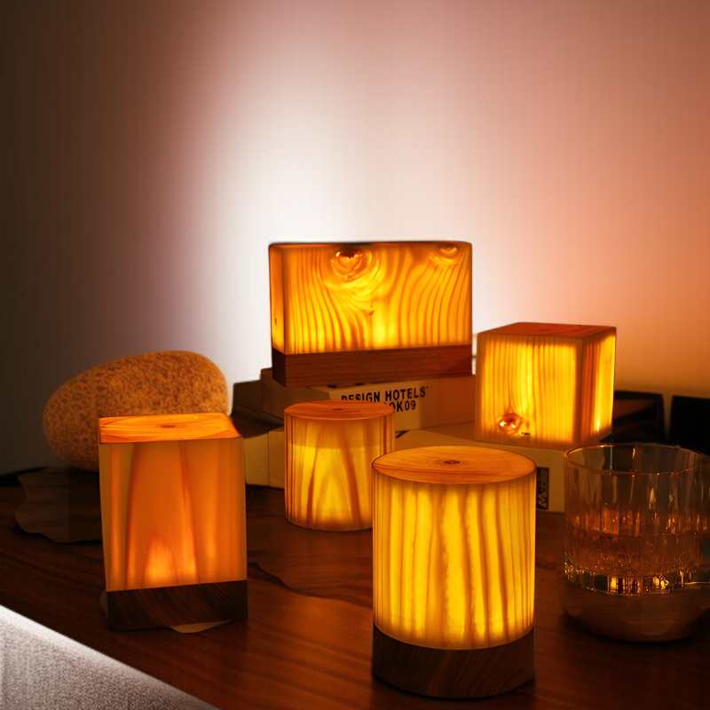 温かみのある LED ライトを備えた天然木のナイトライト。寝室、書斎、屋外キャンプ、誕生日、新築祝い、記念日、入学試験、ホリデーギフトなどに最適です。