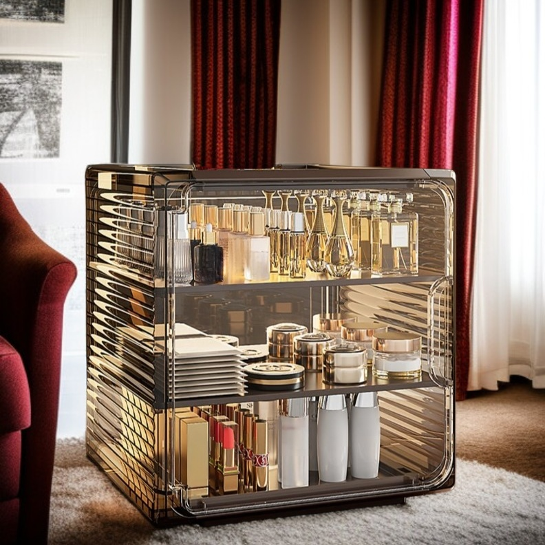 Acrylic organizer with multiple compartments for cosmetics