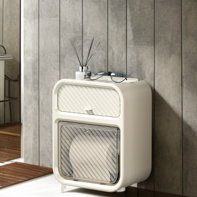 Punch-free wall-mounted bathroom tissue box with storage rack