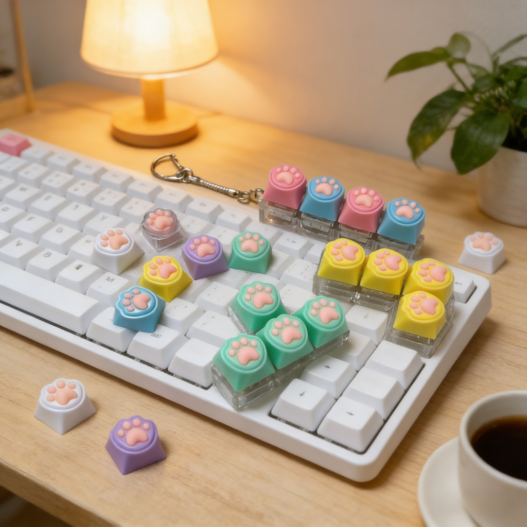 Cat paw button silicone keychain