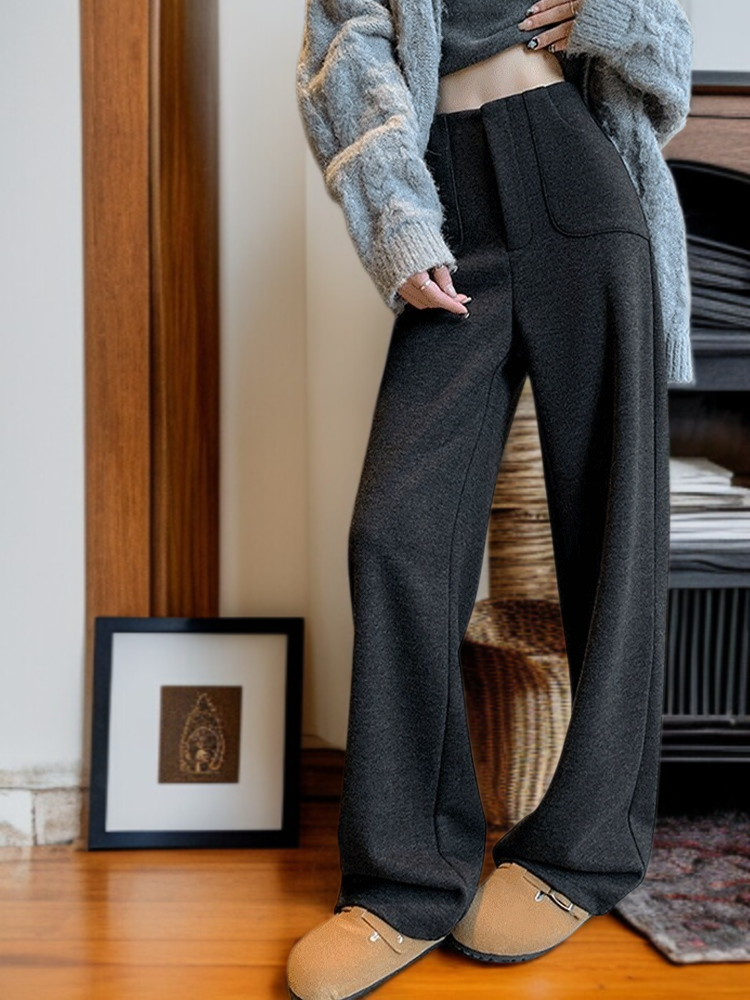 女性用ハイウエストスリムフィットウールスーツパンツ