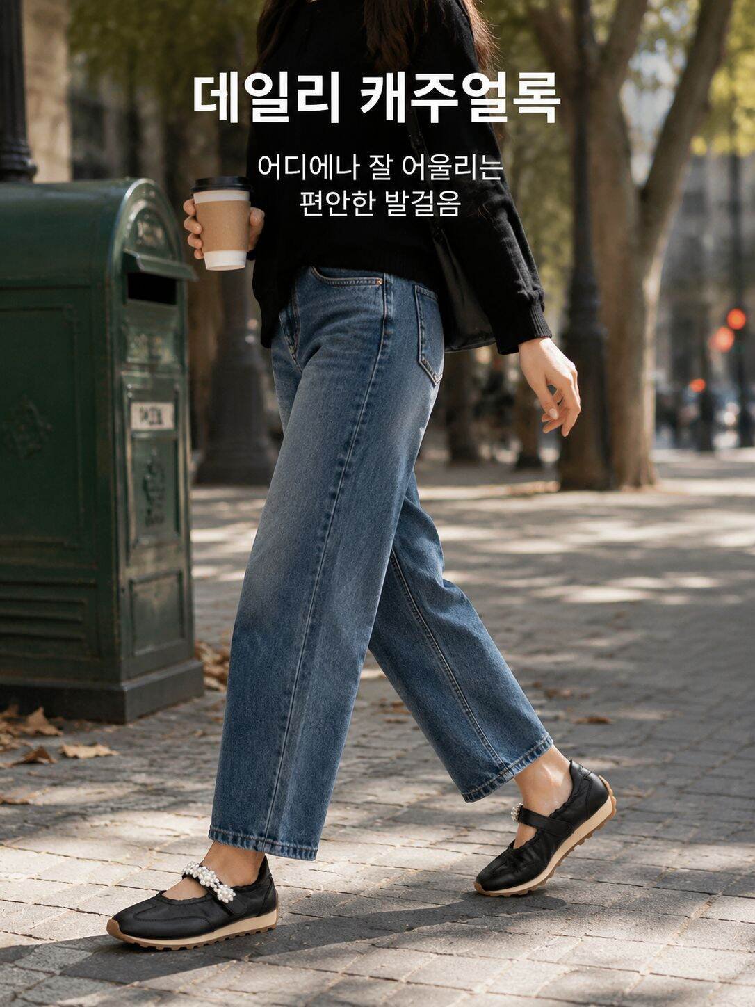 진주 장식 두꺼운 밑창 메리제인 운동화