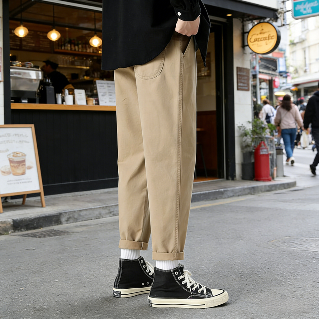 春の薄手メンズストレートカジュアルパンツ流行九分丈パンツ