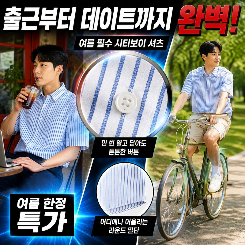 남성 미니멀 블루 스트라이프 셔츠