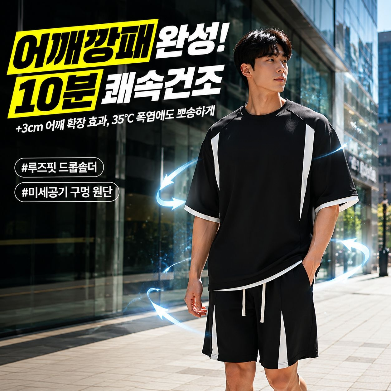 남성 루즈핏 반팔 티셔츠 투피스 캐주얼 스포츠 세트
