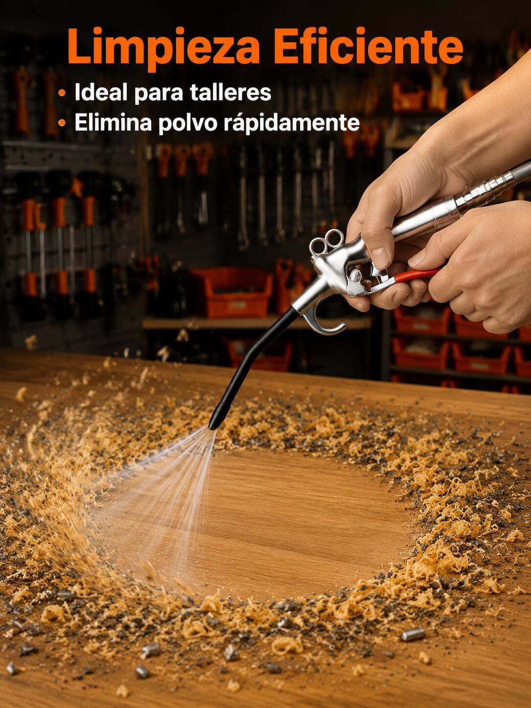 Pistola de aire comprimido limpiando motor de automóvil