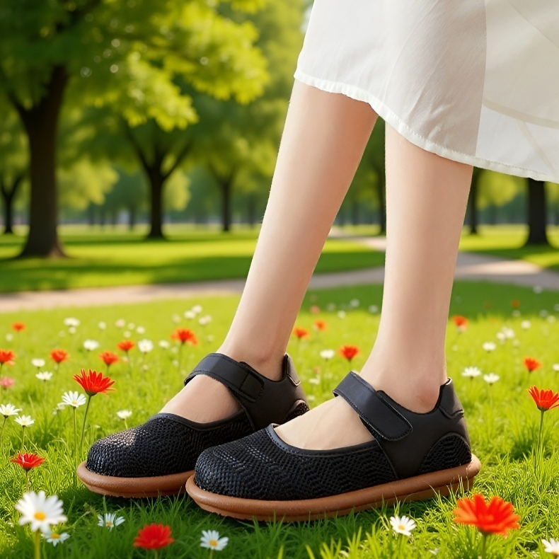 やわらかい底で疲れにくい、通気性抜群の女性用スリッポンカジュアルシューズ