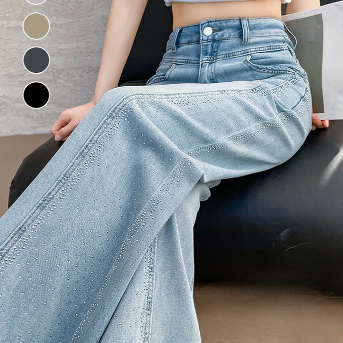 여름용 경량 인조 다이아몬드 와이드 팬츠