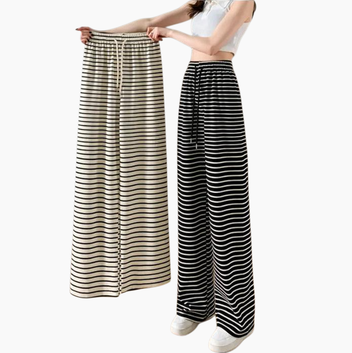 와이드 하이웨스트 슬랙스  와이드 팬츠 여 캐주얼 팬츠 봄 블랙 화이트 스트라이프 와이드 팬츠
