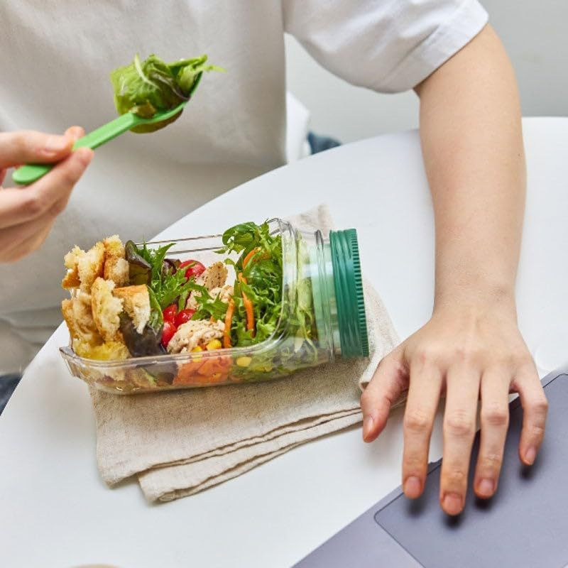 Portable side-opening salad storage jar