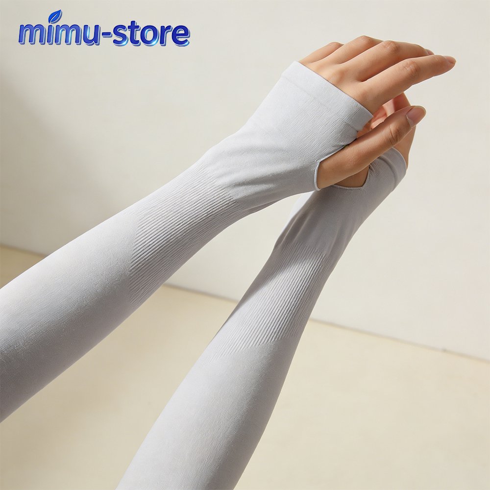 ปลอกแขนกันแดดผ้าไหมน้ำแข็ง ป้องกันรังสียูวี 4 คู่ สีขาว