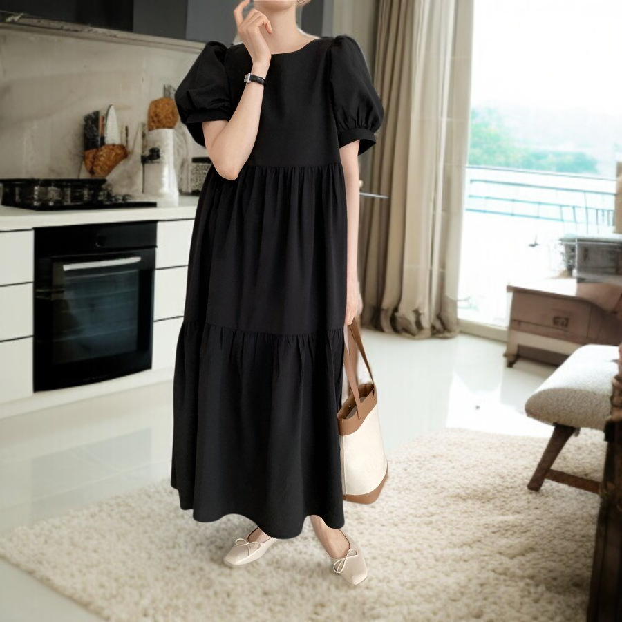 박시 롱 원피스 퍼프 소매 박시 원피스 롱 박시 퍼프 소매 박시 원피스