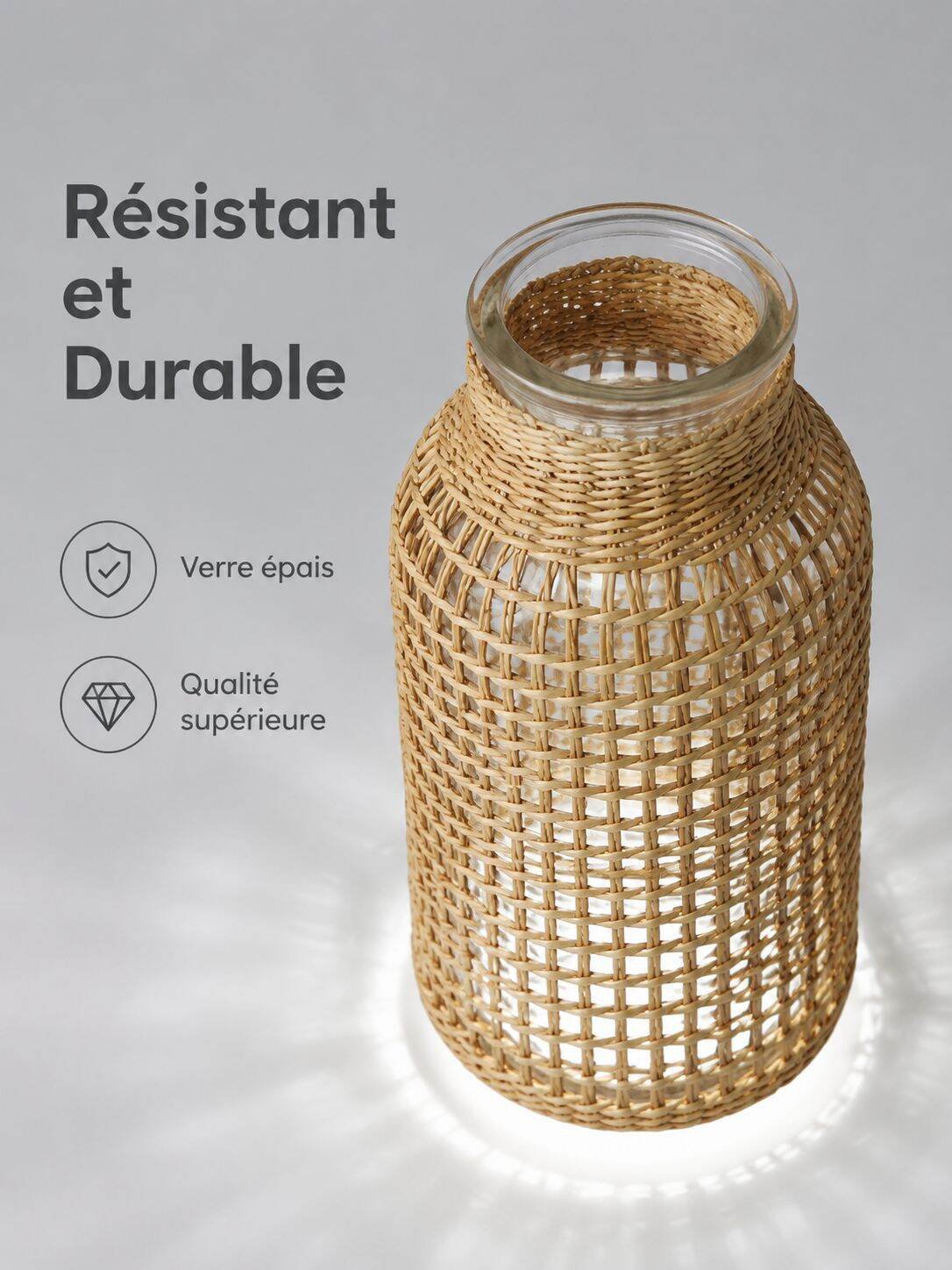 Vase en verre tressé à la main, récipient décoratif pour fleurs séchées