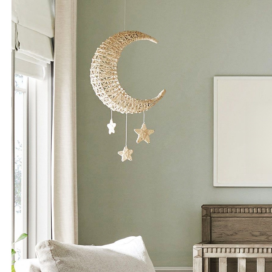 Adorno de luna y estrella de mimbre