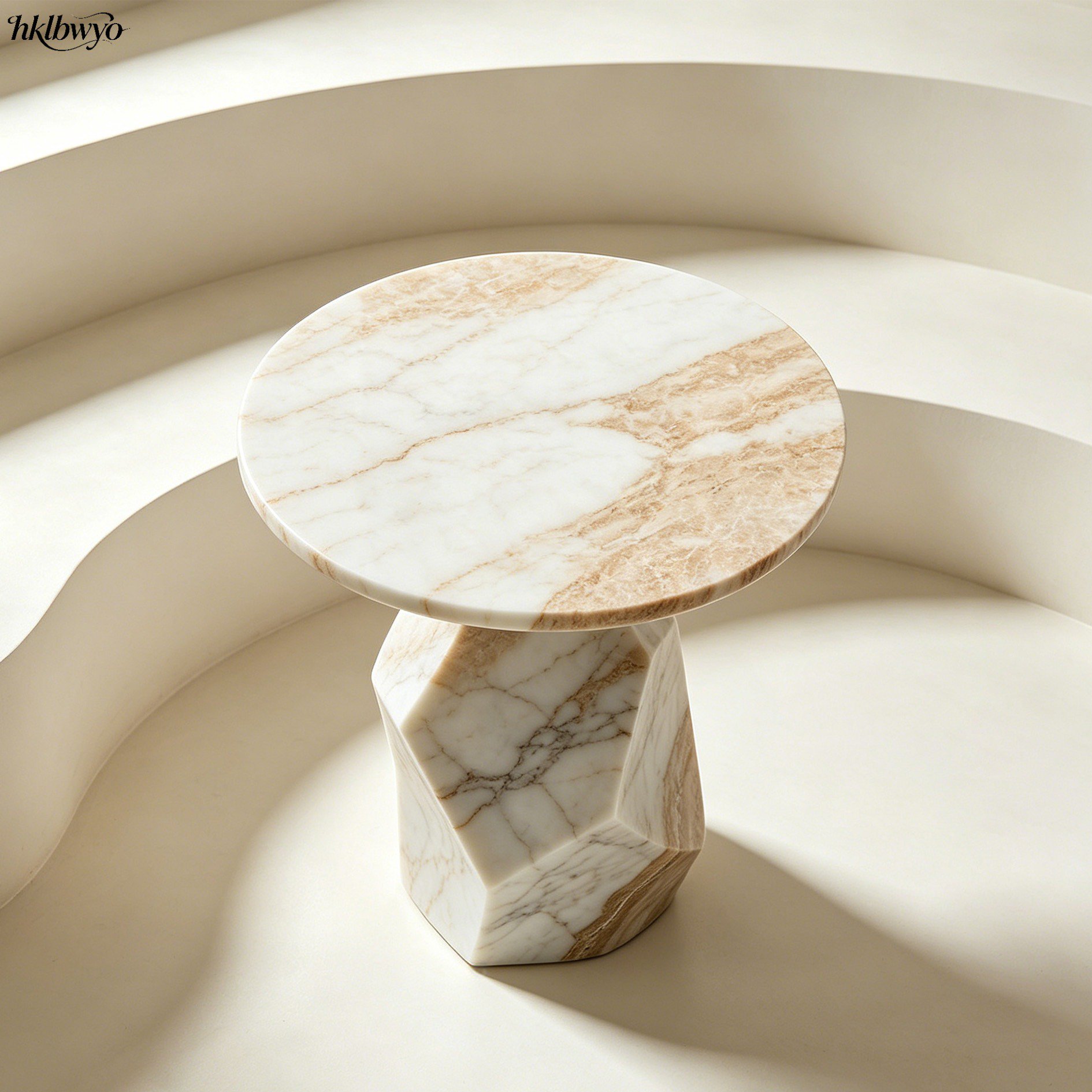 Marble side table in contemporary living room