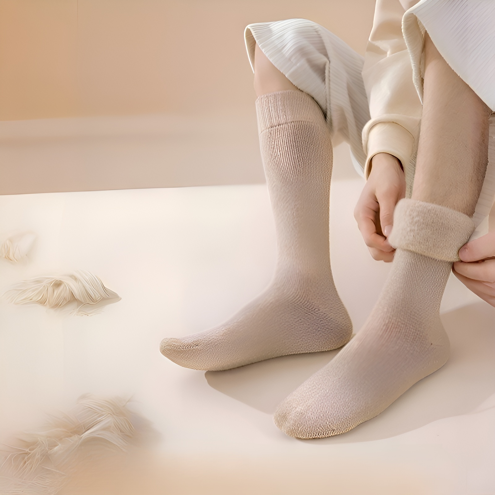 Calcetines largos térmicos con forro de borrego para proteger las rodillas en invierno