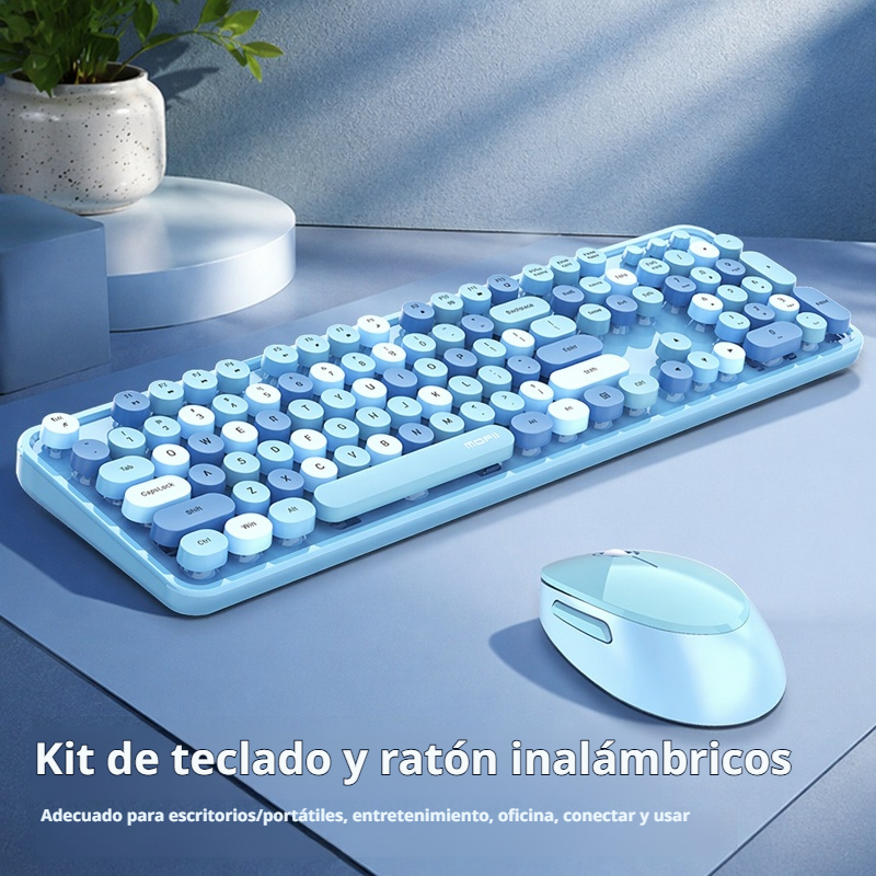 Juego de teclado y ratón inalámbrico 2.4G con teclado de colores tipo barra de labios