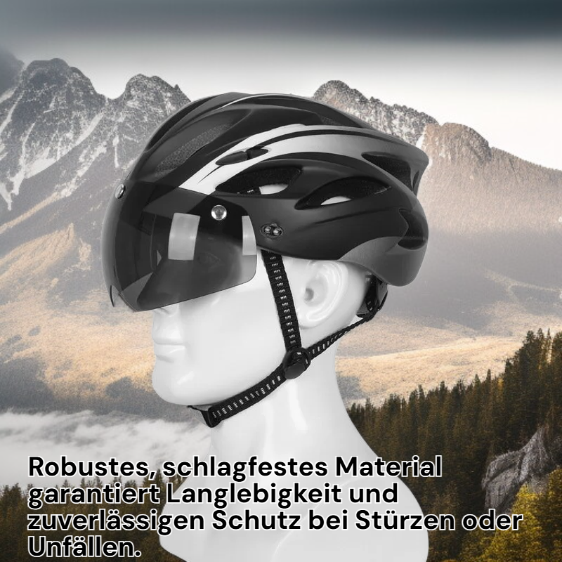 Leichter In-Mold Fahrradhelm mit integrierter Schutzbrille und Rücklicht für Damen und Herren