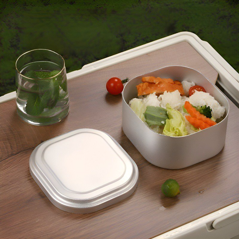 Pudełko na lunch w całości wykonane z aluminium, kwadratowe, z uchwytem