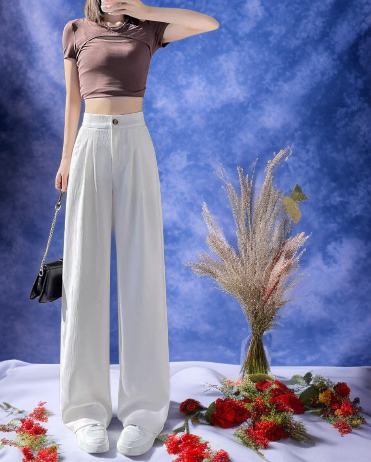 여성 하이웨스트 아이스 팬츠 착용 샷