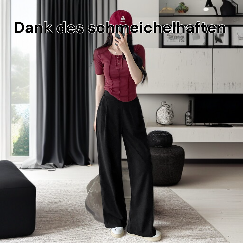 Schmal geschnittene, weit geschnittene Damenhose mit hohem Bund und schmeichelhaftem Fall.