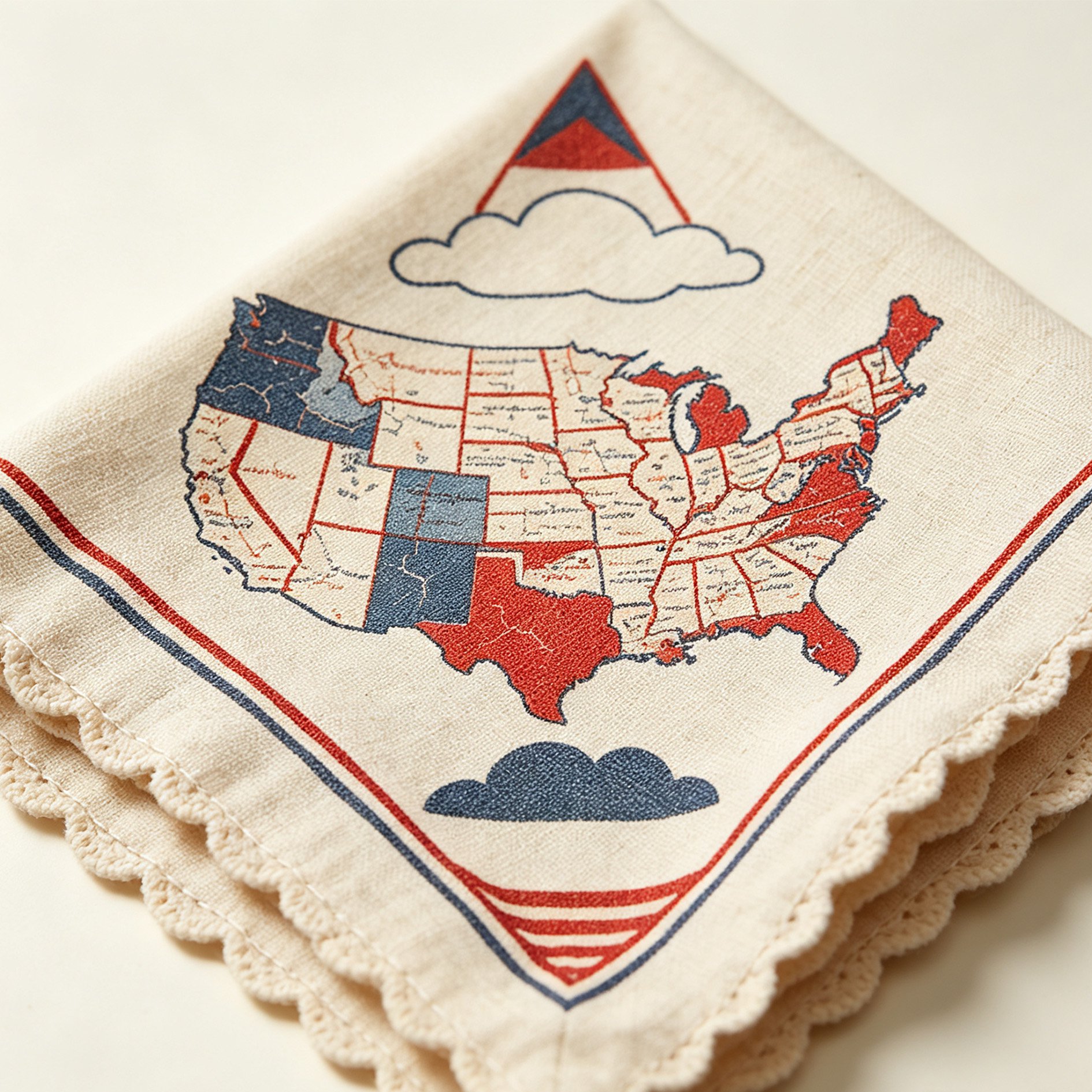 Vintage map print scarf on cotton and linen fabric
