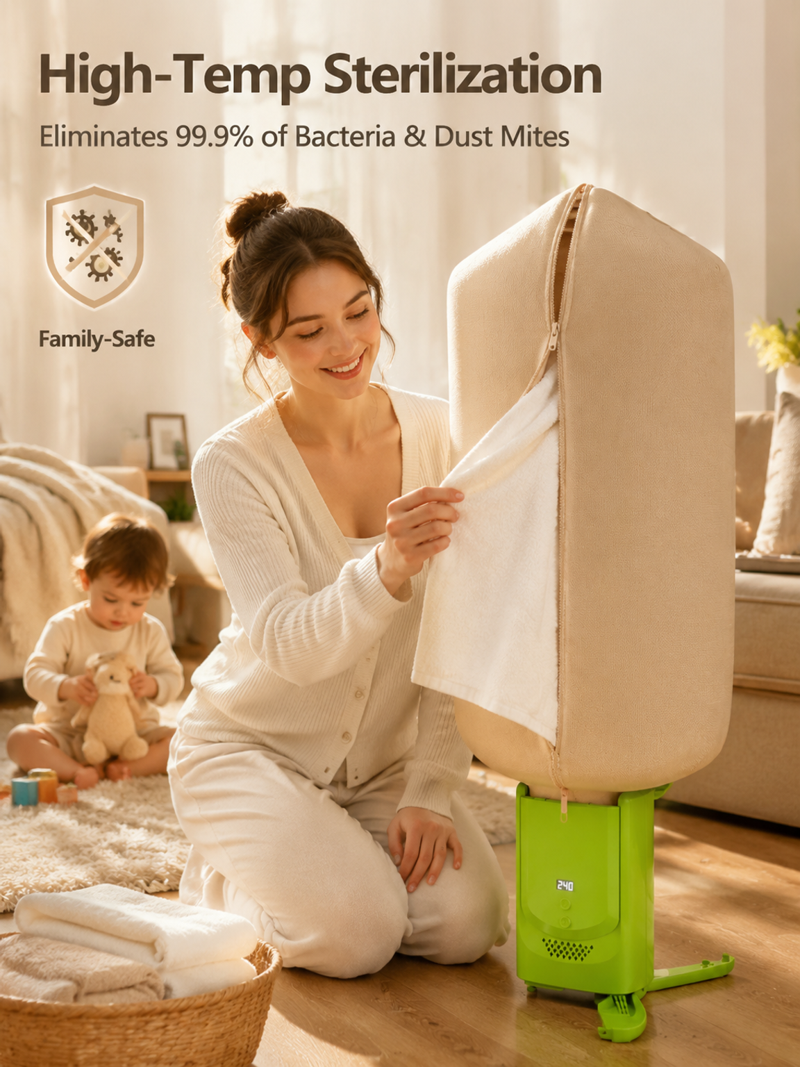 Small, foldable, portable clothes dryer; indoor drying; no installation required; 360° hot air funct