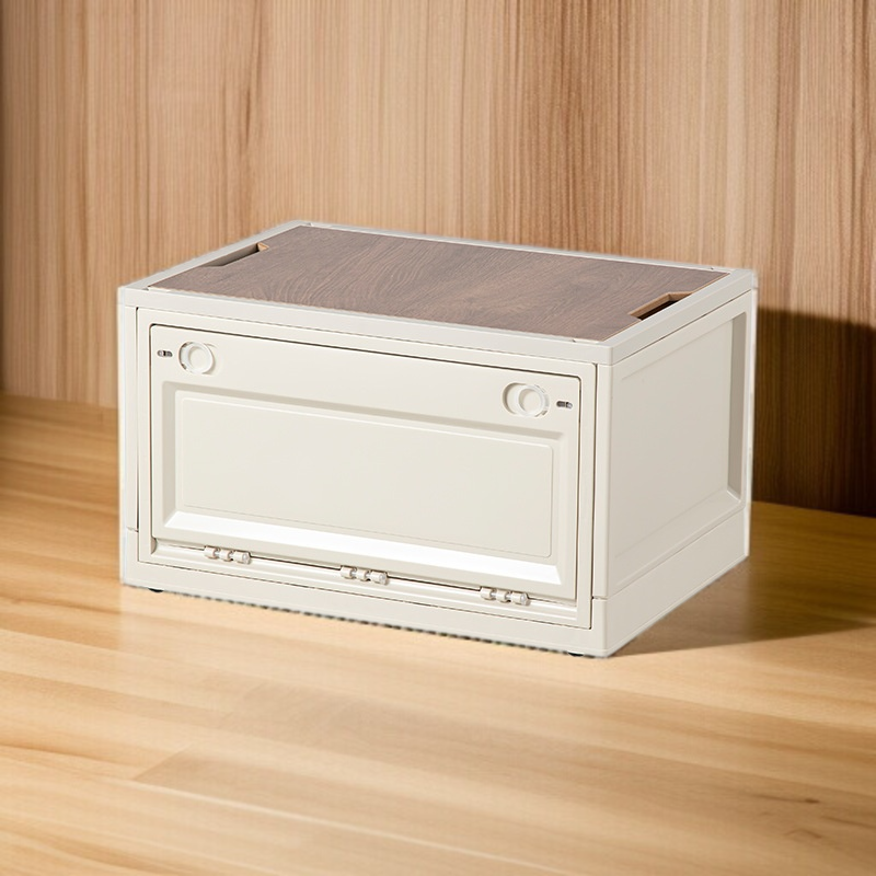 大型プラスチック収納ボックス アウトドア用 木製フタ・プーリー付き