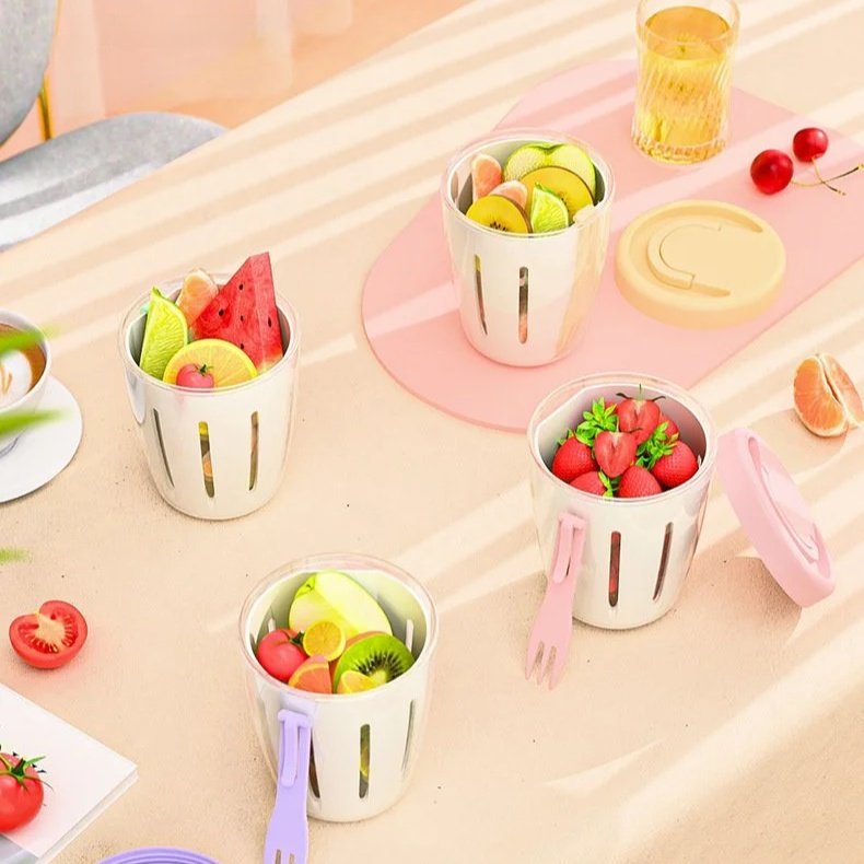 Multi-purpose Portable Fruit & Salad Cup with Fork for Picnic and Breakfast