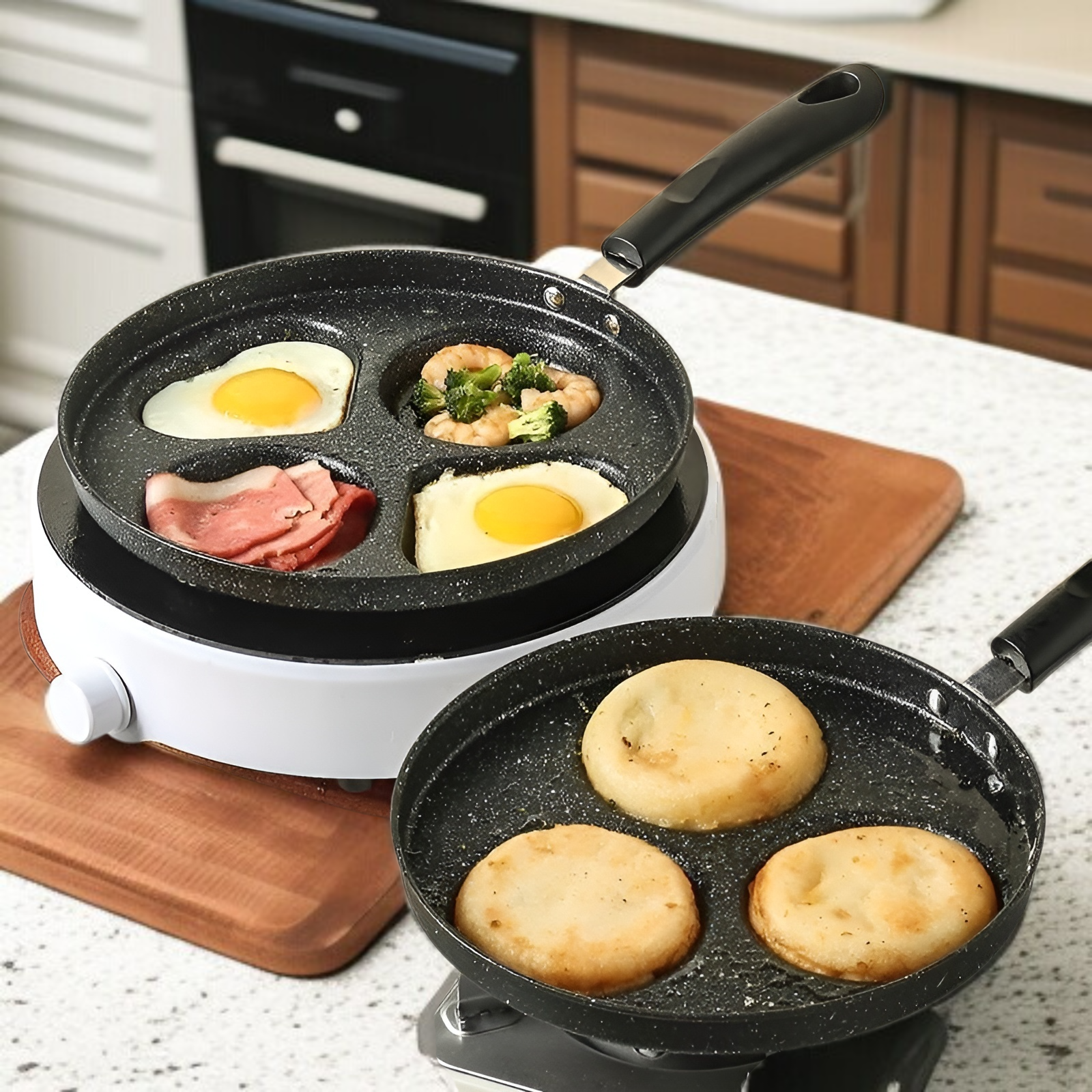 オムレツパン、医療用石目玉焼きオムレツアーティファクト、小さなフライパン、ノンスティックフライパン、朝食用卵ハンバーガーパンが大好き