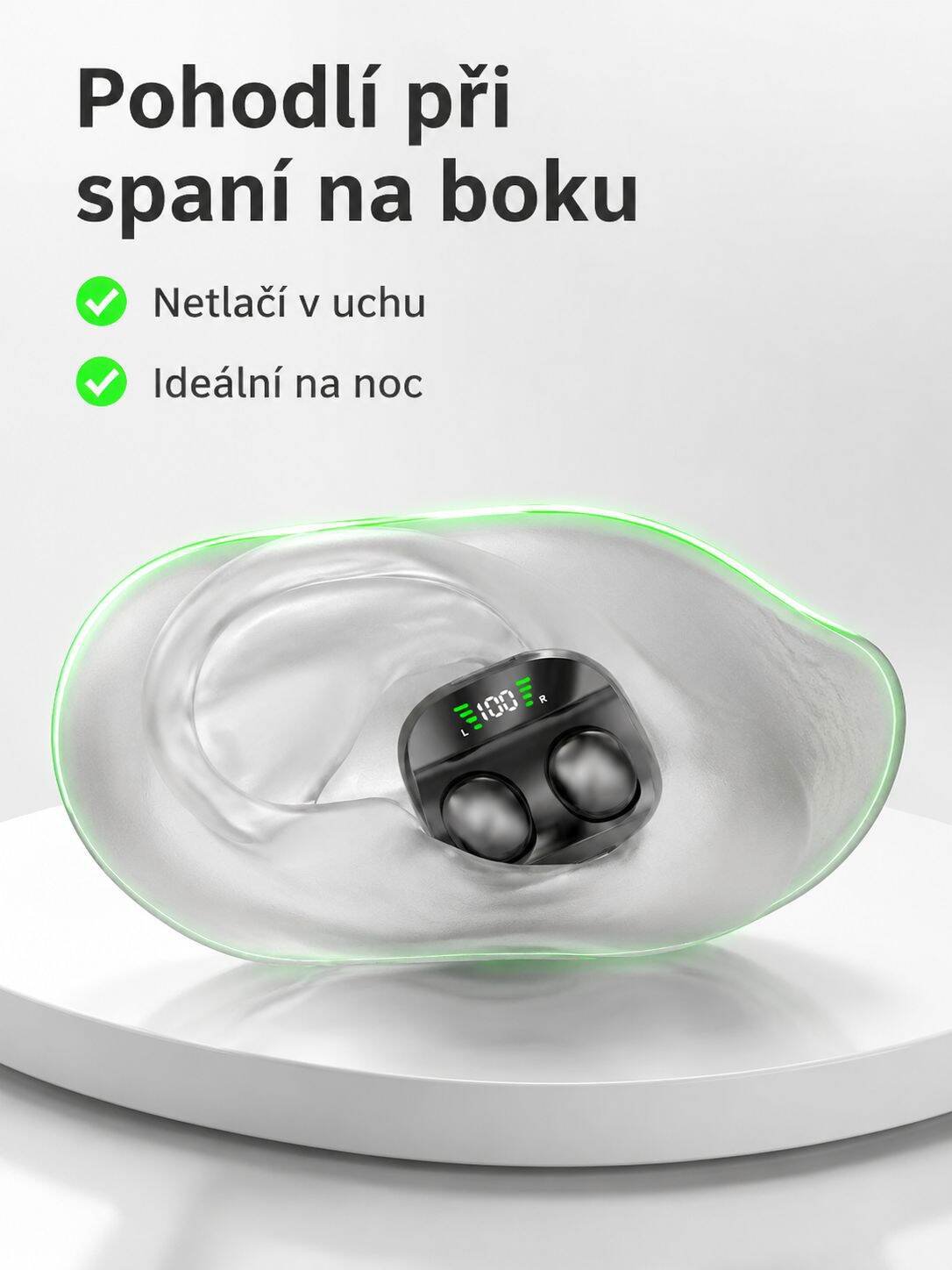 Super tenká bezdrátová sluchátka na polštáři