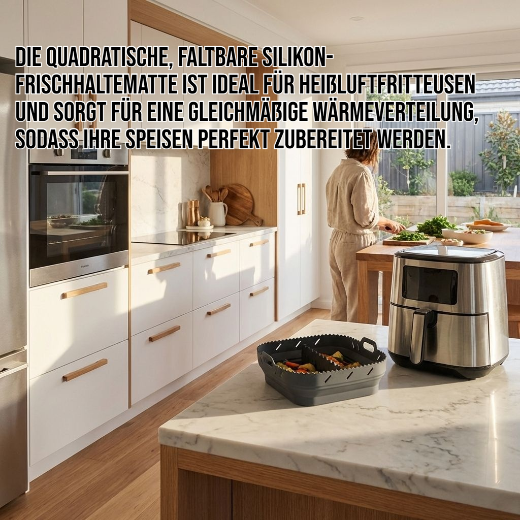 Quadratische, faltbare Silikon-Frischhaltematte für Heißluftfritteusen