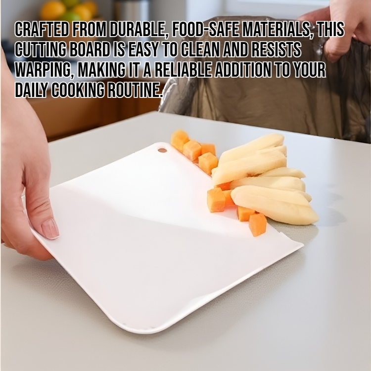 Hangable cutting board with drainage holes on kitchen counter