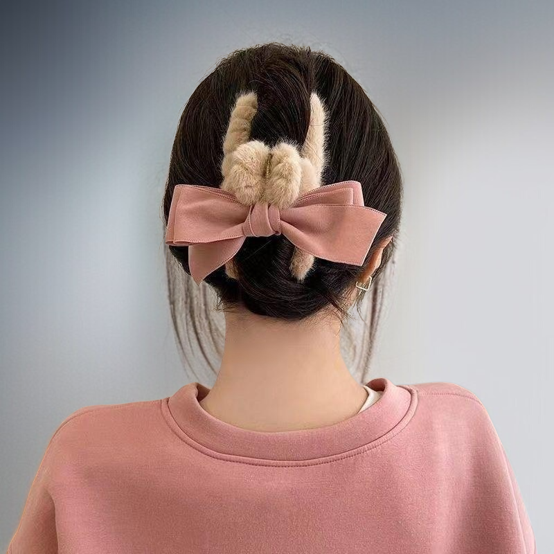 French plush bow hair clip