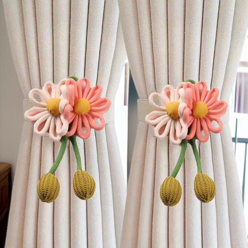 สายรัดม่านห้องนอนลายดอกไม้ ปรับได้ 1 คู่