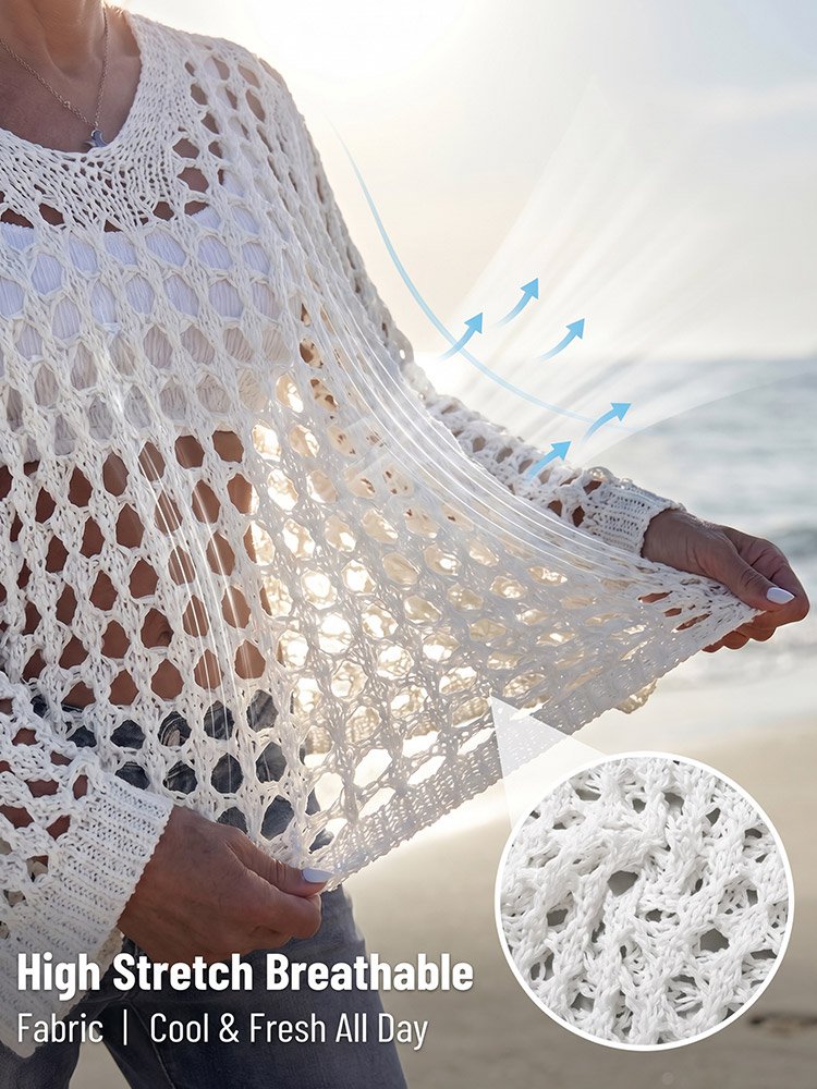 Resort-style openwork knit cover-up