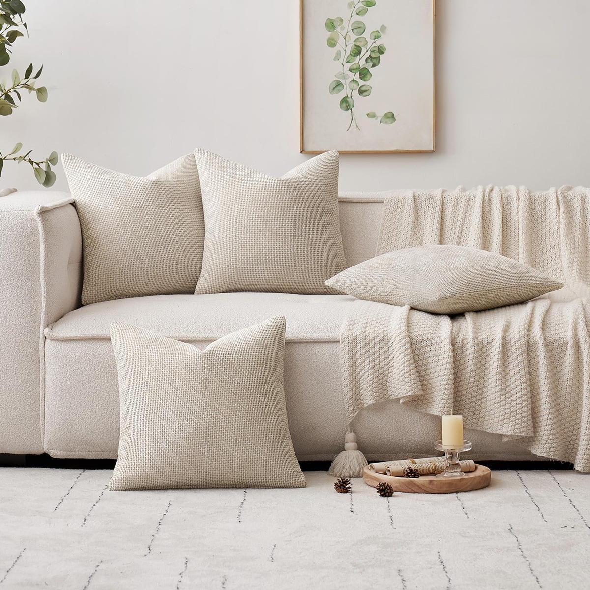 粗針雪尼爾十字編織素色抱枕套，簡約沙發靠墊柔軟靠包