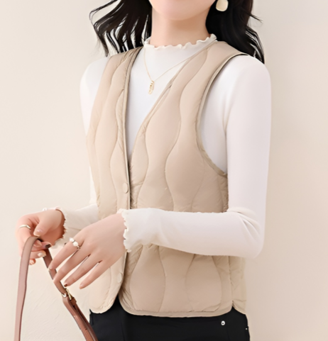 新しい冬スタイルの女性のダウンシルクベスト、軽量で暖かいフリースベスト、ショートベスト、インナーレイヤー