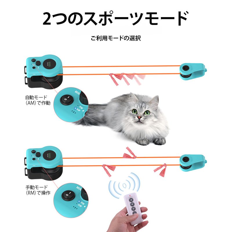 リモコンでいつでもどこでも、猫の好奇心を刺激する羽遊び