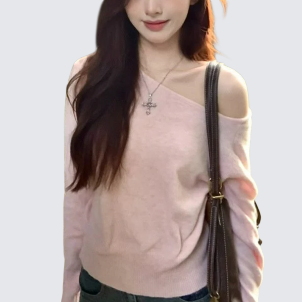 韩国女孩流行露肩针织衫