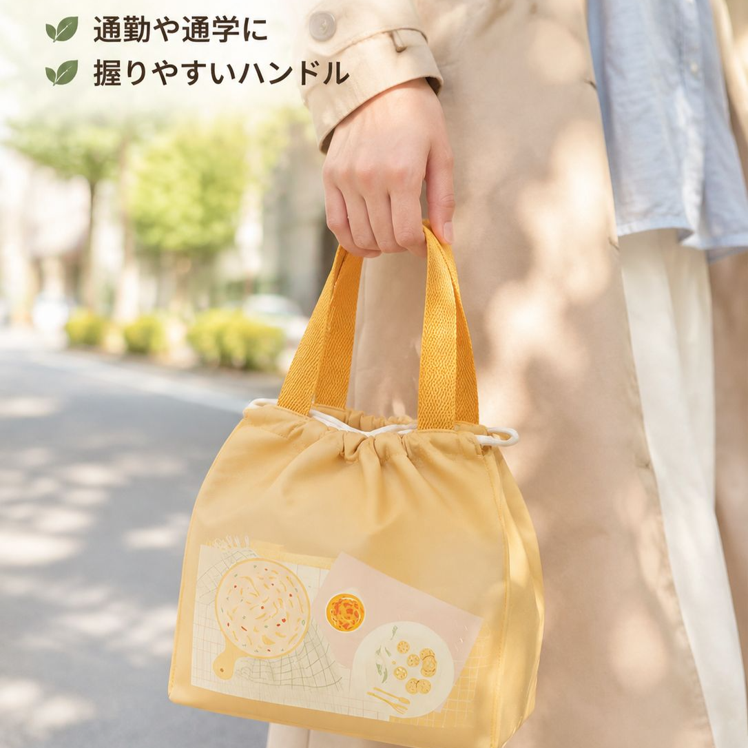 厚手保温和風弁当袋 携帯用キャンバス巾着トートバッグ