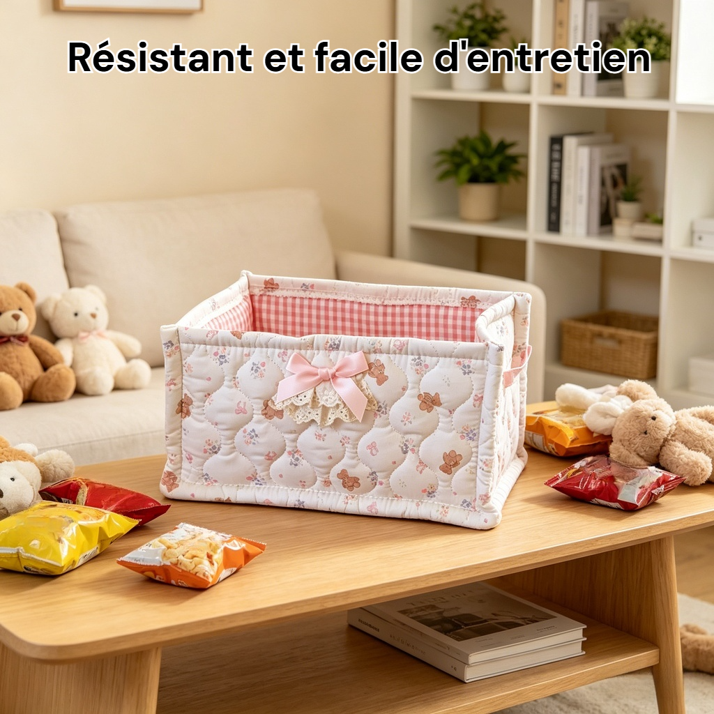 Panier de rangement en tissu à carreaux roses style coréen