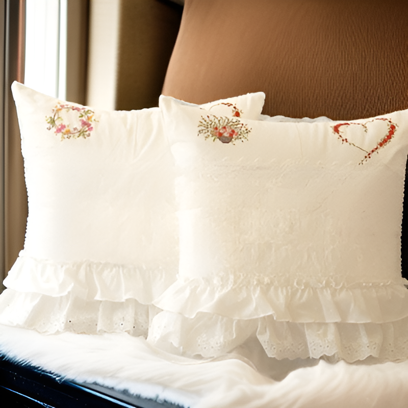 누홈 하트 2단 레이스 사각 쿠션 (솜 포함)