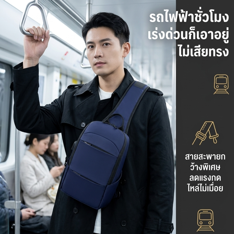 กระเป๋าคาดอกผู้ชายขนาดใหญ่ น้ำหนักเบา สไตล์สปอร์ต