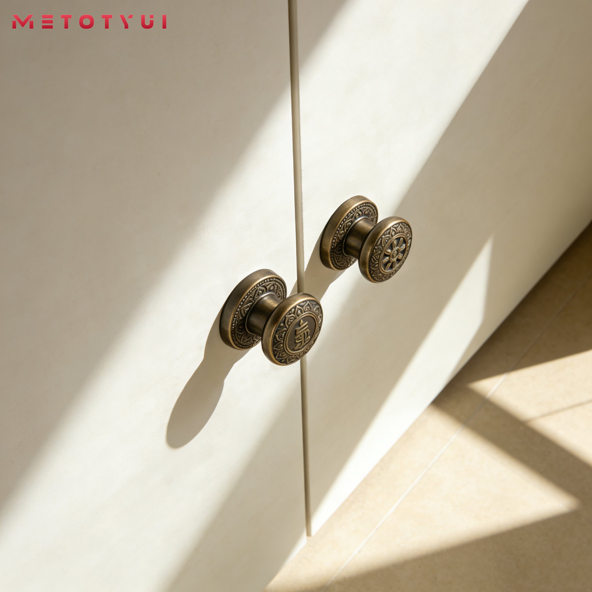 มือจับประตูตู้สไตล์จีนย้อนยุค มือจับบรอนซ์โบราณแบบทึบ